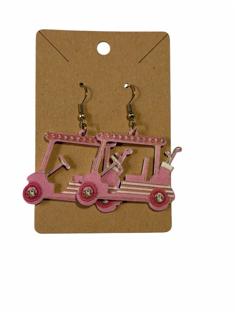 Pink Golf Cart Dangle Earrings - Women Accessories